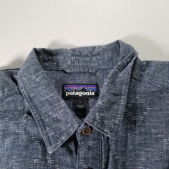 Patagonia Shirt Mens Large Back Step Blue Button Up Hemp Cotton Geometric Short - Picture 4 of 8